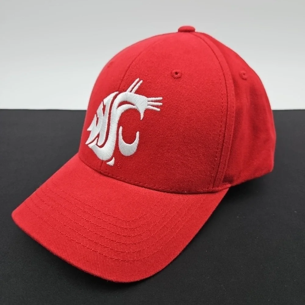 Washington State College WSC Cougars Red Baseball Cap Hat Embroidered NCAA Strap